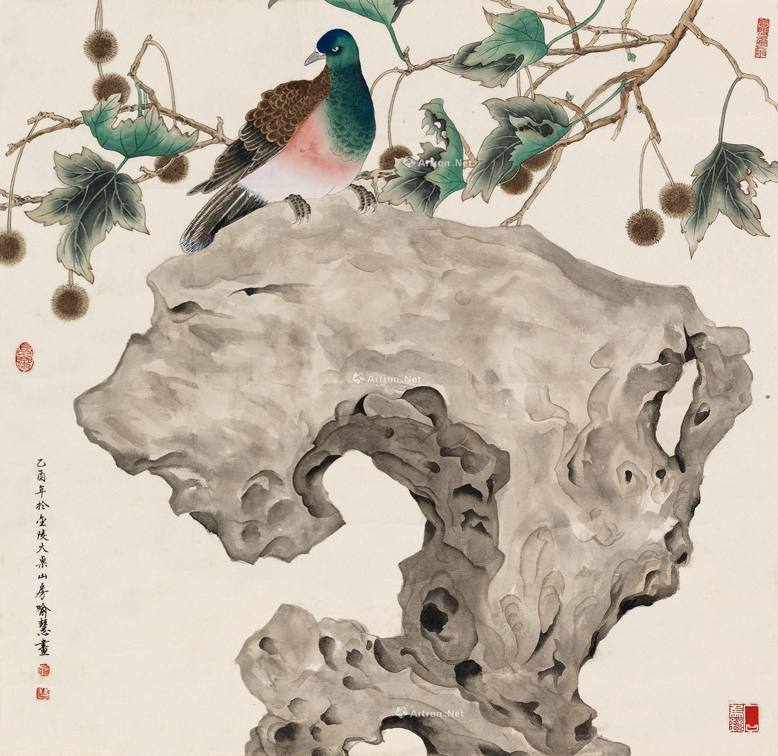 【2005年作 太湖石花鸟 立轴 设色纸本】拍卖品_图片_价格_鉴赏_绘画