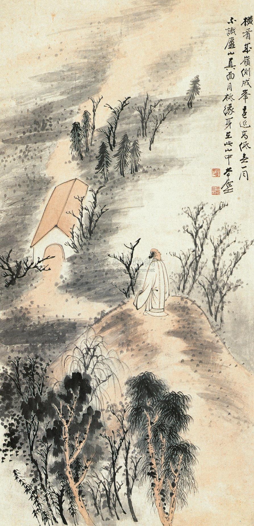 0118 登高图 立轴 设色纸本