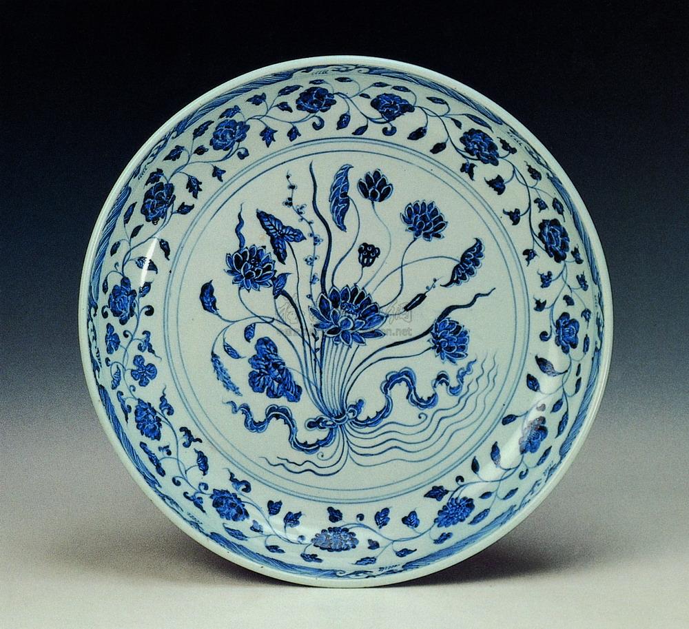 【宣德 青花一把莲纹大盘】拍卖品_图片_价格_鉴赏_明代青花瓷器_雅昌