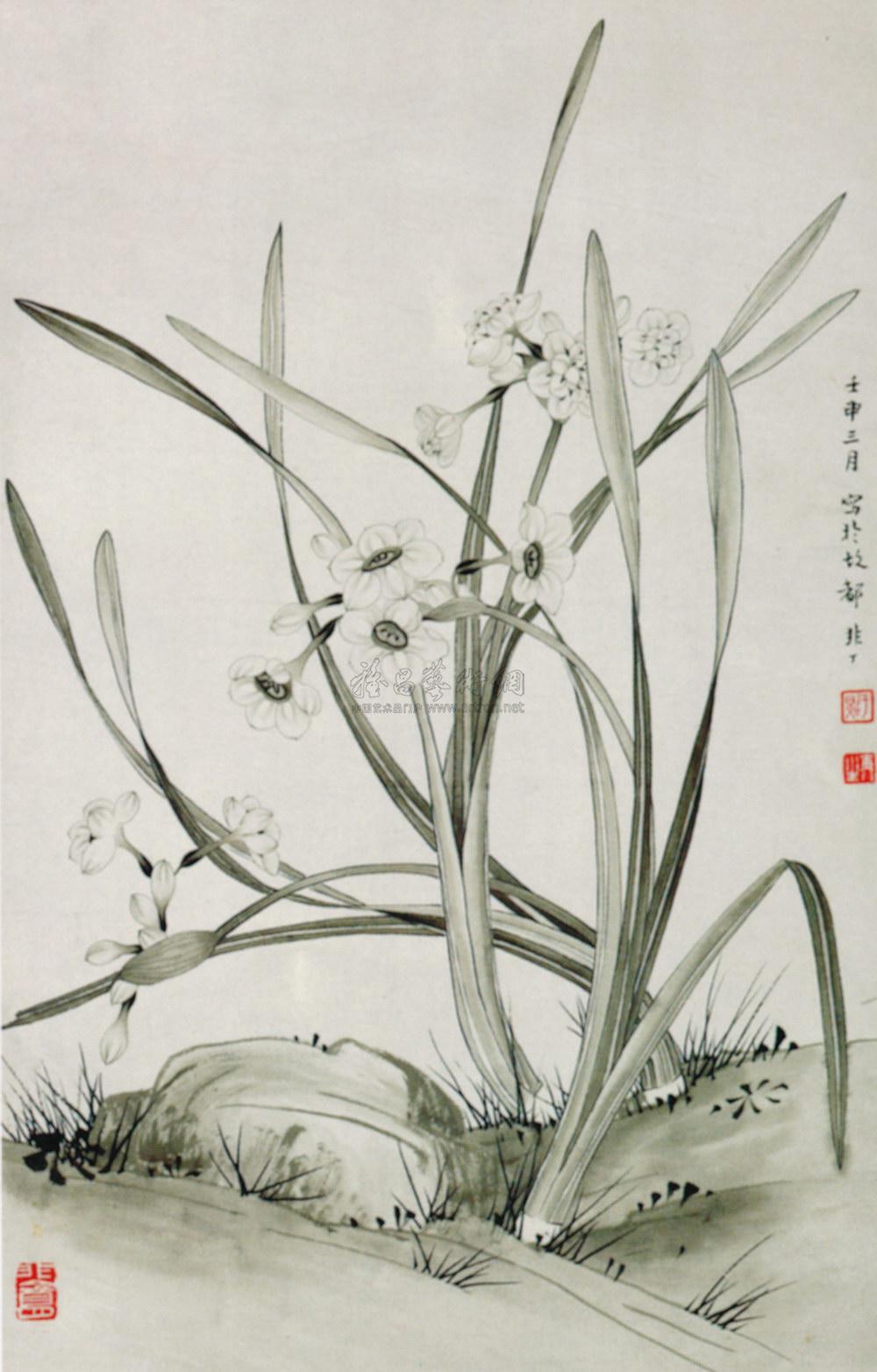 219 现代 白描水仙 轴