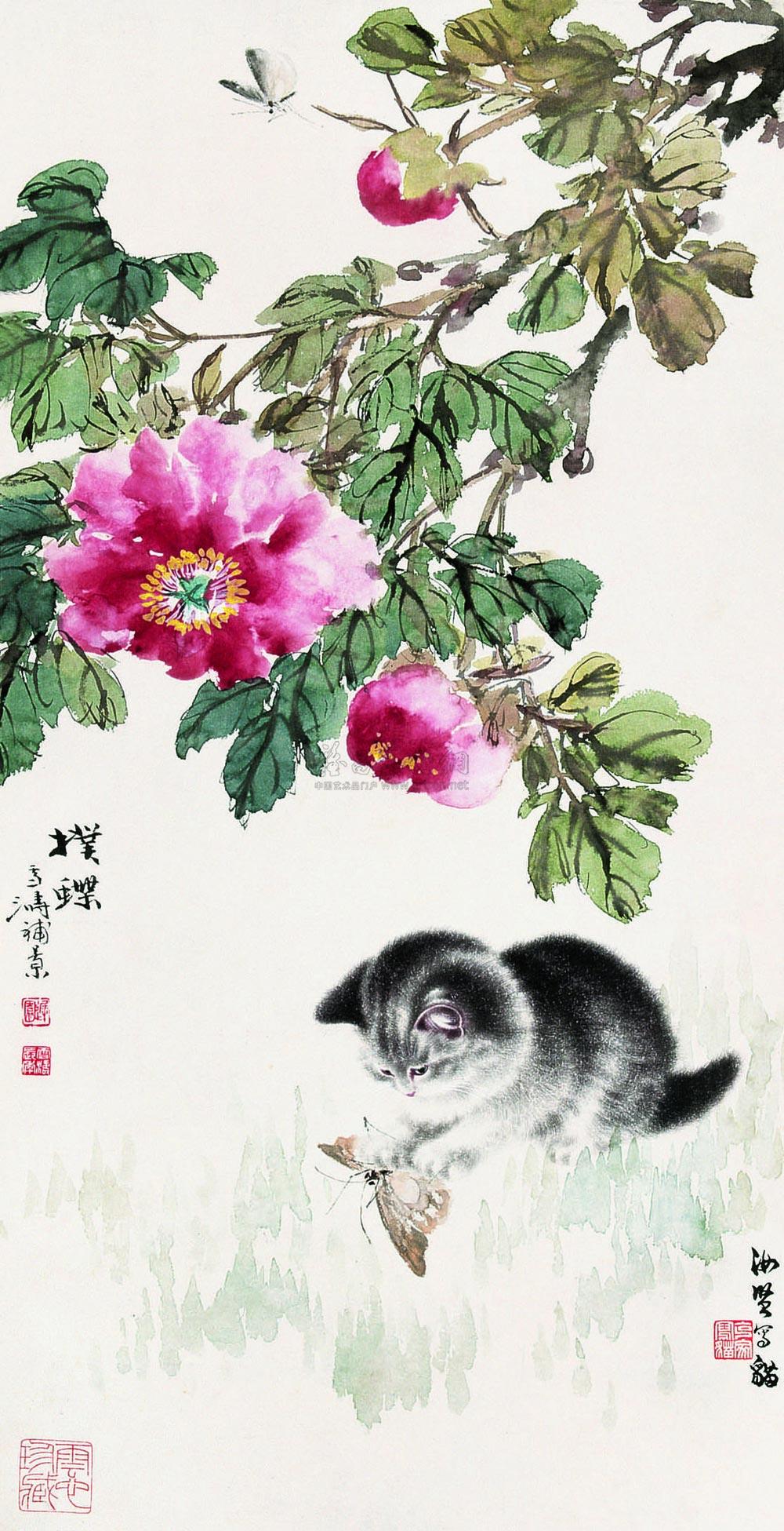 0324 扑蝶 立轴 设色纸本