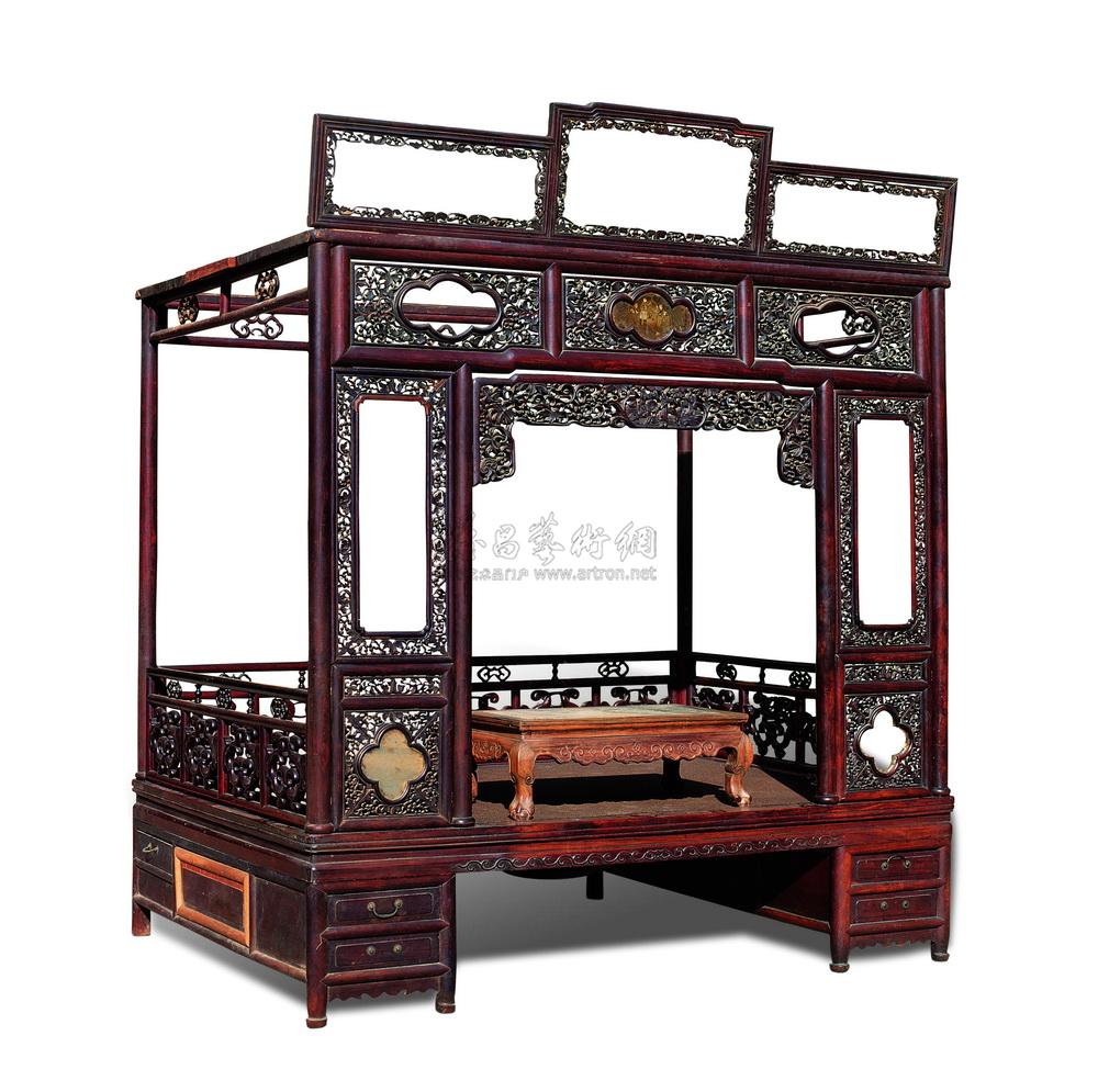 【清末 红木雕葡萄纹架子床】拍卖品_图片_价格_鉴赏_红木_雅昌艺术品