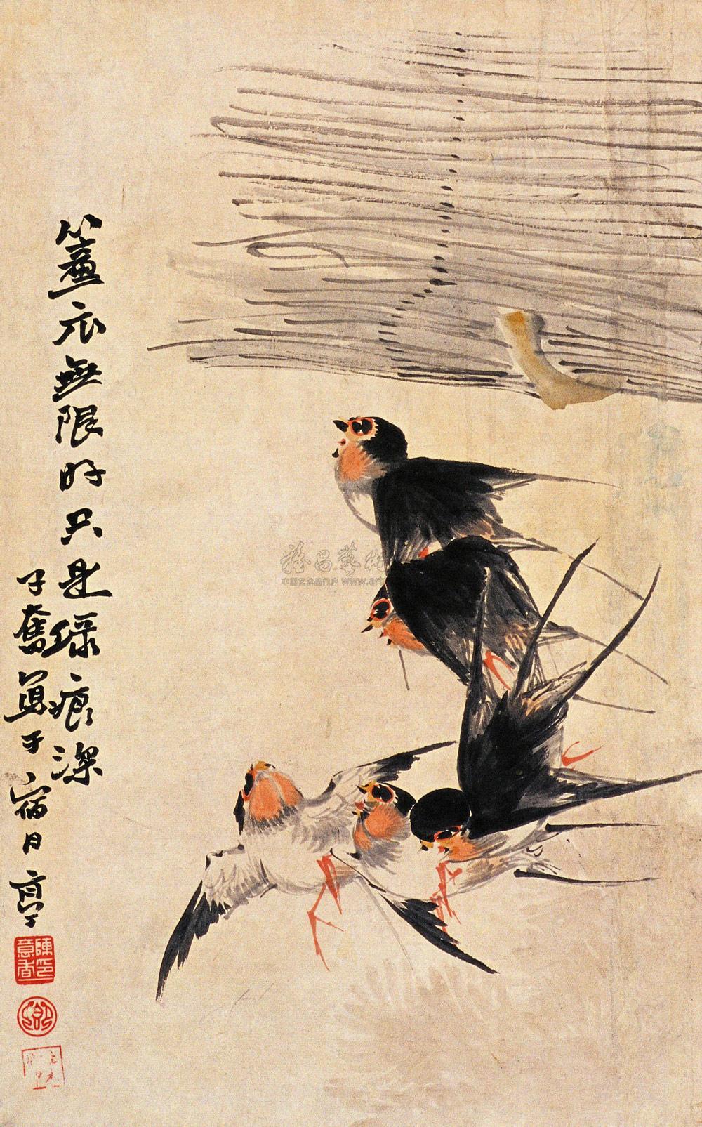 0001 群燕图 镜心 纸本设色