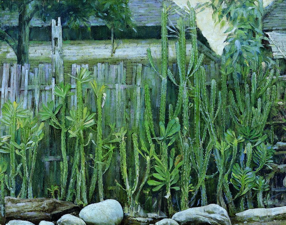 0064 傣家篱笆墙 布面 油画