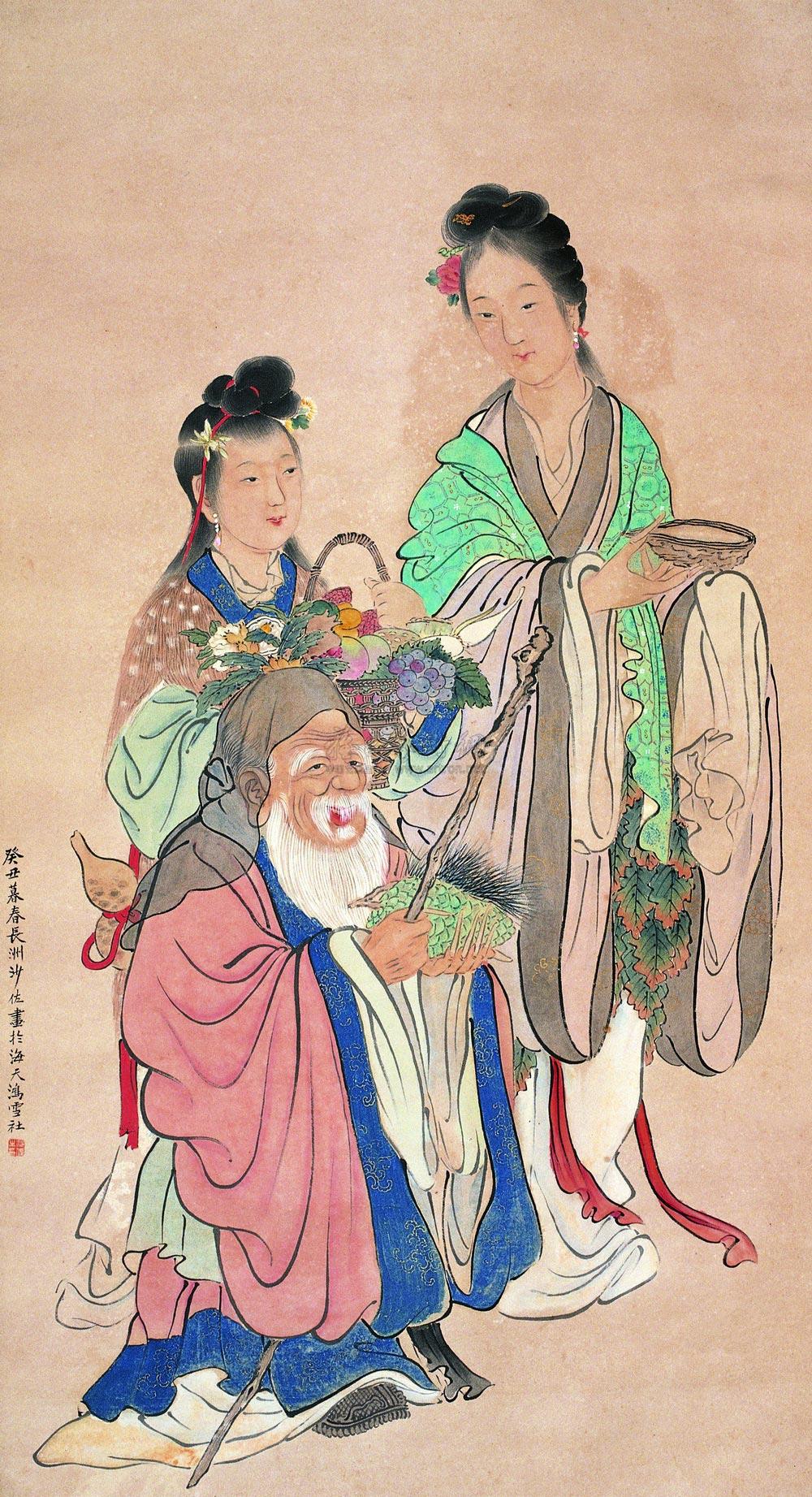 0277 癸丑(1913年)作 寿星麻姑图 立轴 设色纸本
