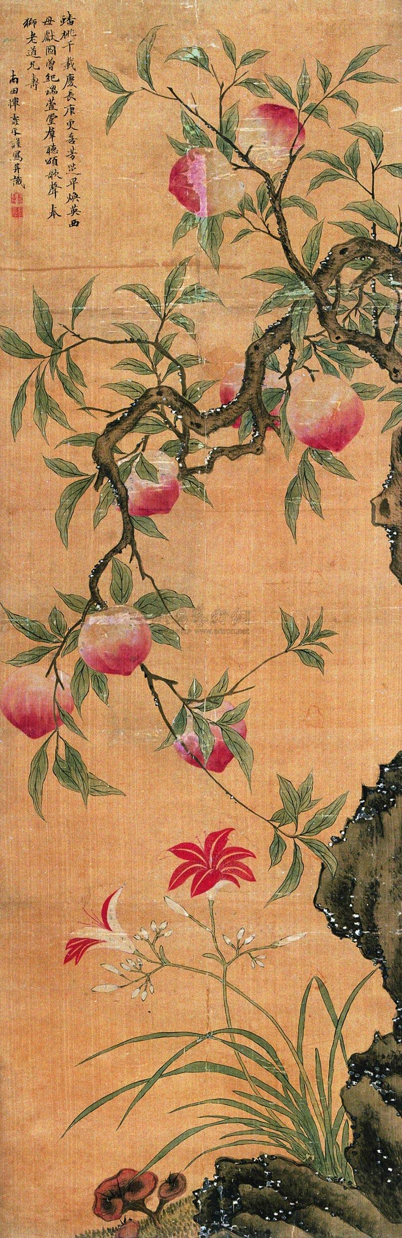 【桃实图 立轴 设色绢本】拍卖品_图片_价格_鉴赏_绘画_雅昌艺术品