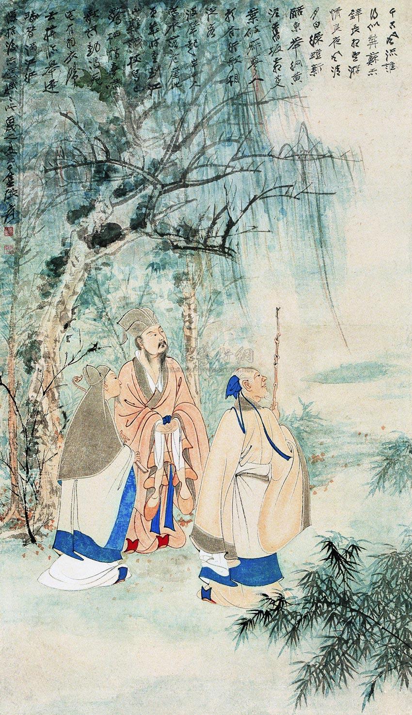 0842 1946年作 三老图 立轴 设色纸本