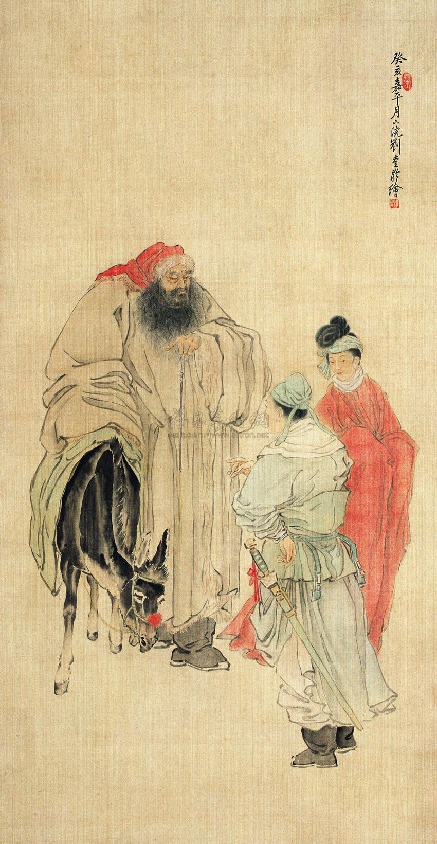 0062 1923年作 风尘三侠图 立轴 绢本设色