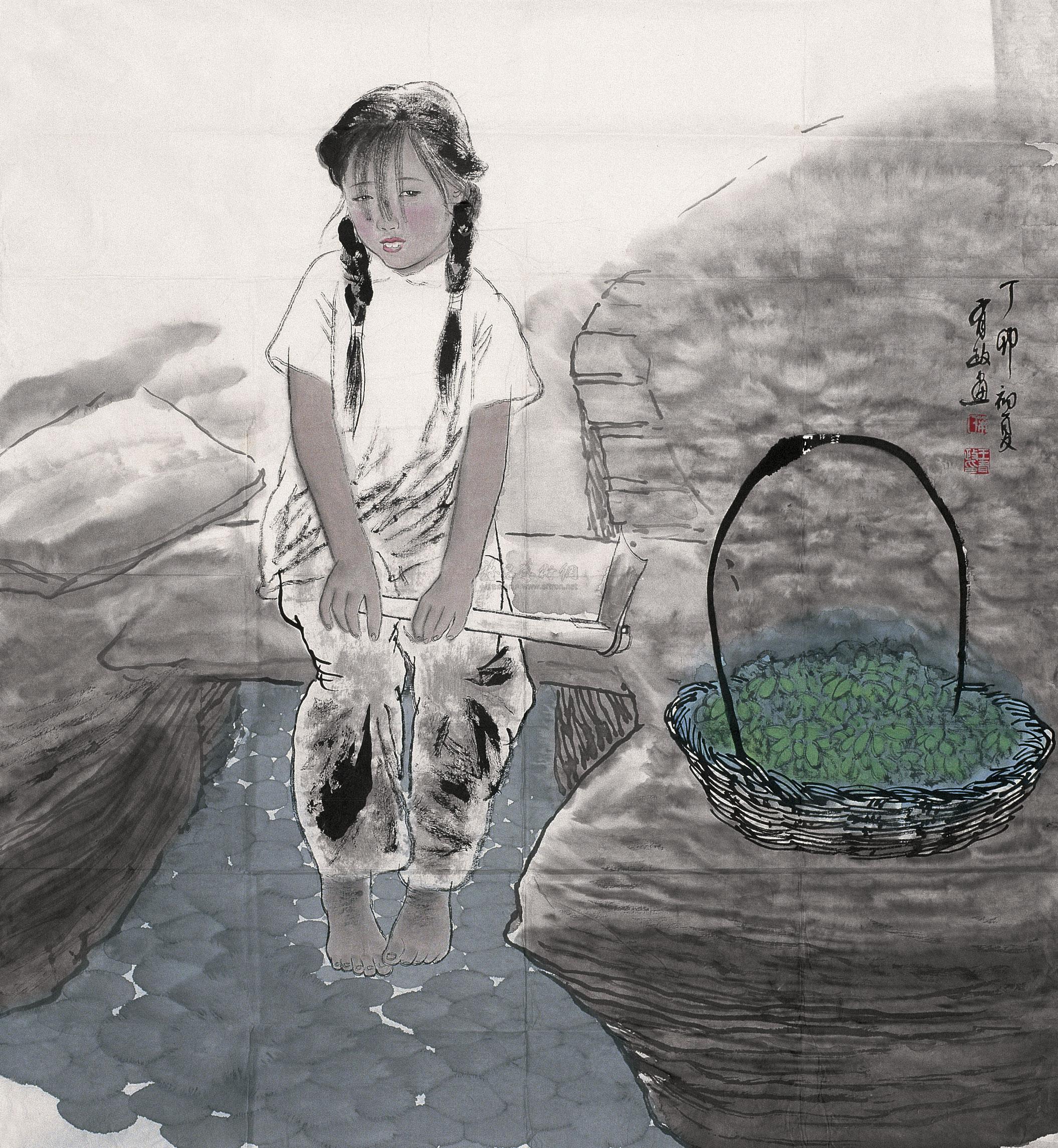 0066 1987年作 打猪草 镜心 设色纸本
