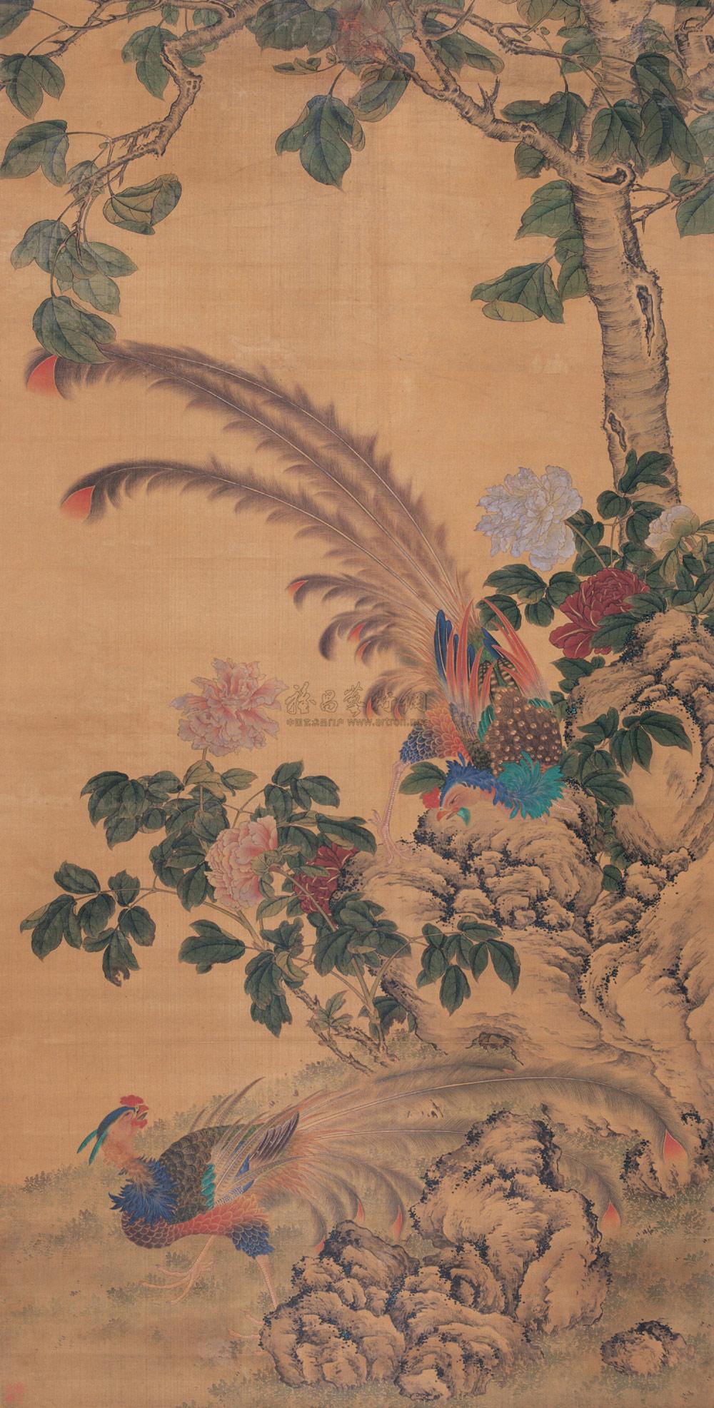 0395 凤凰牡丹图 立轴 设色绢本
