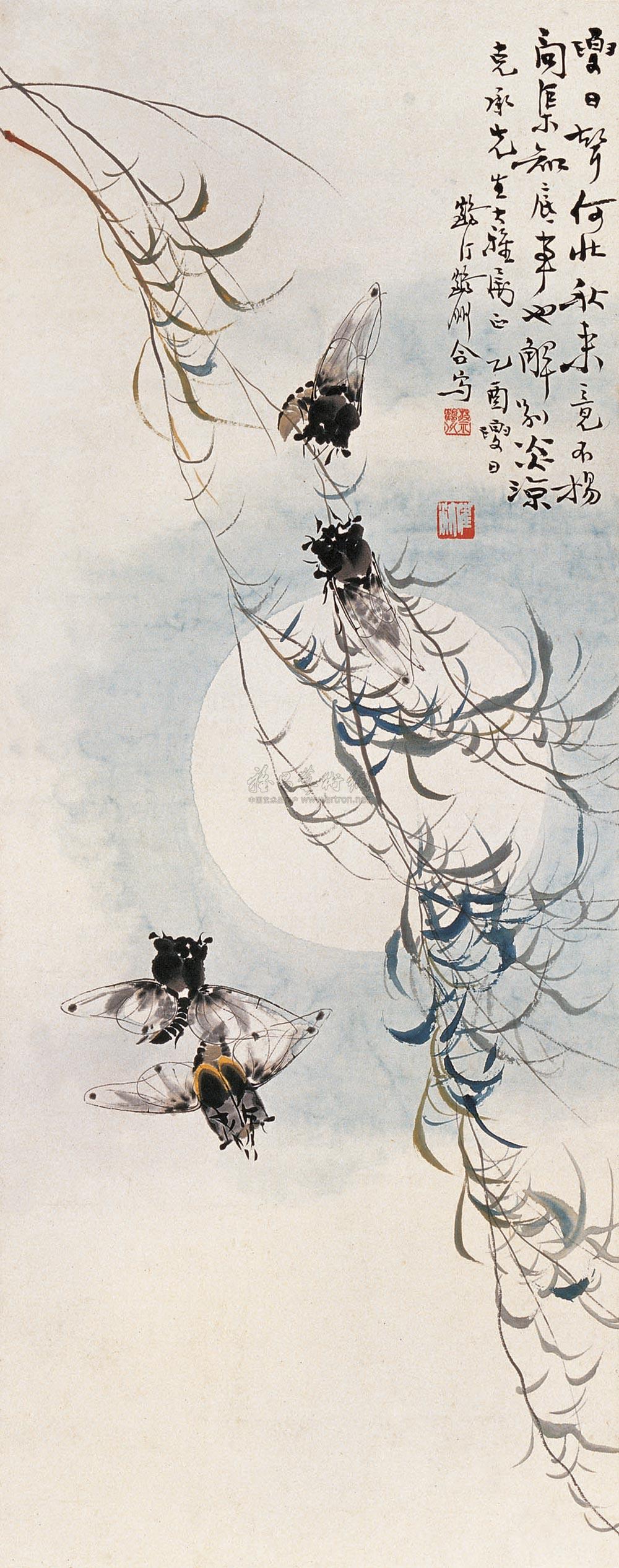 0207 月夜鸣蝉图 立轴 设色纸本