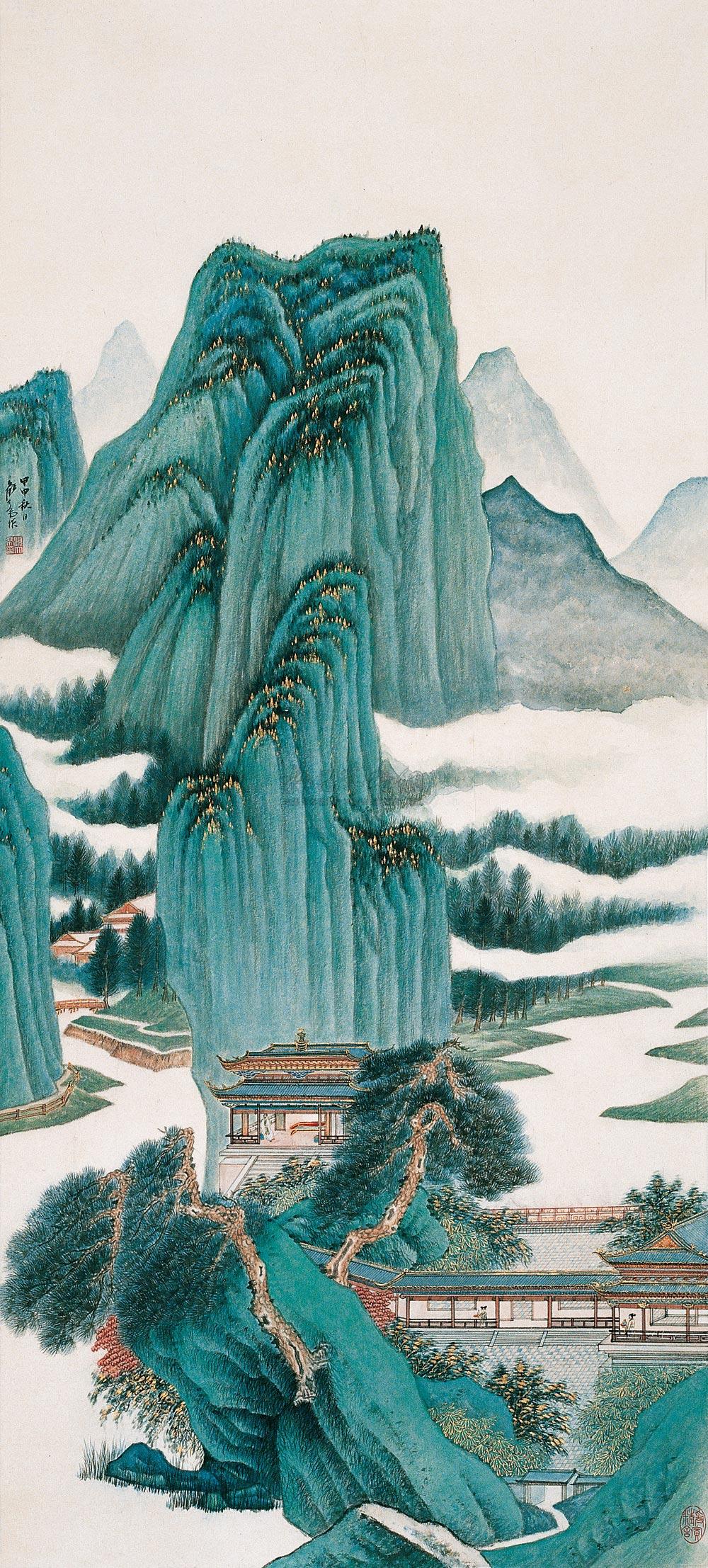 0197 2004年作 临张大千仿赵大年山水 镜心 设色纸本