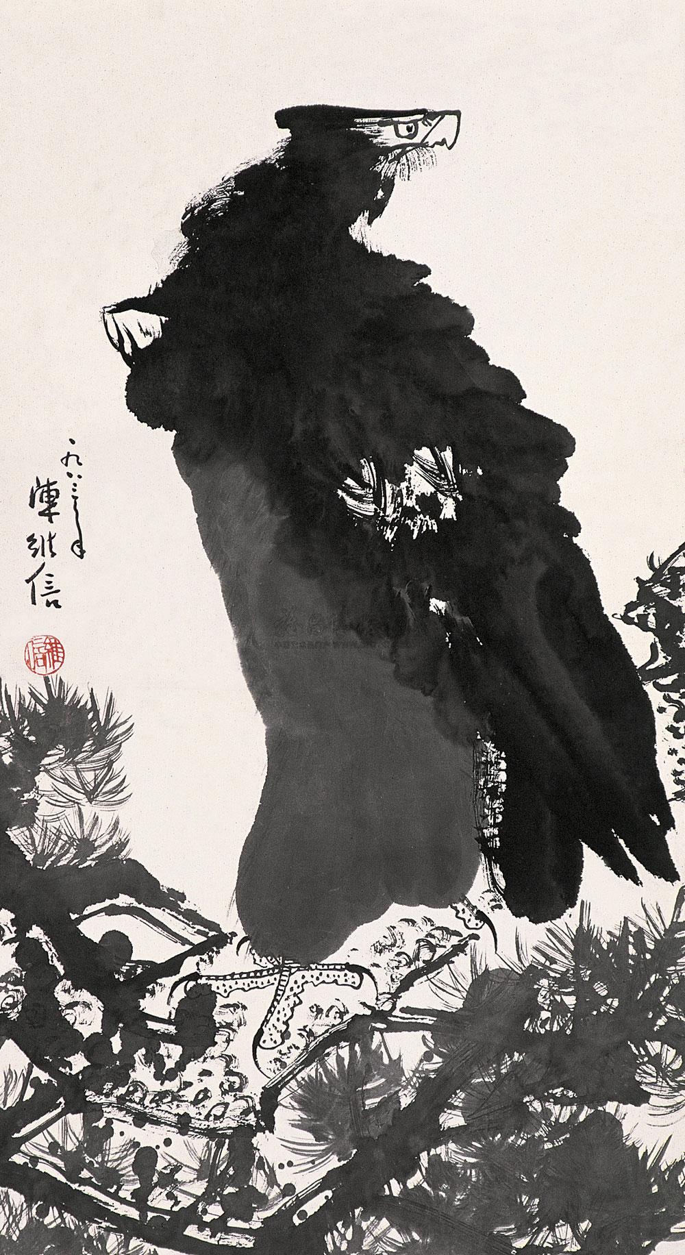 0026 鹰 立轴 水墨纸本