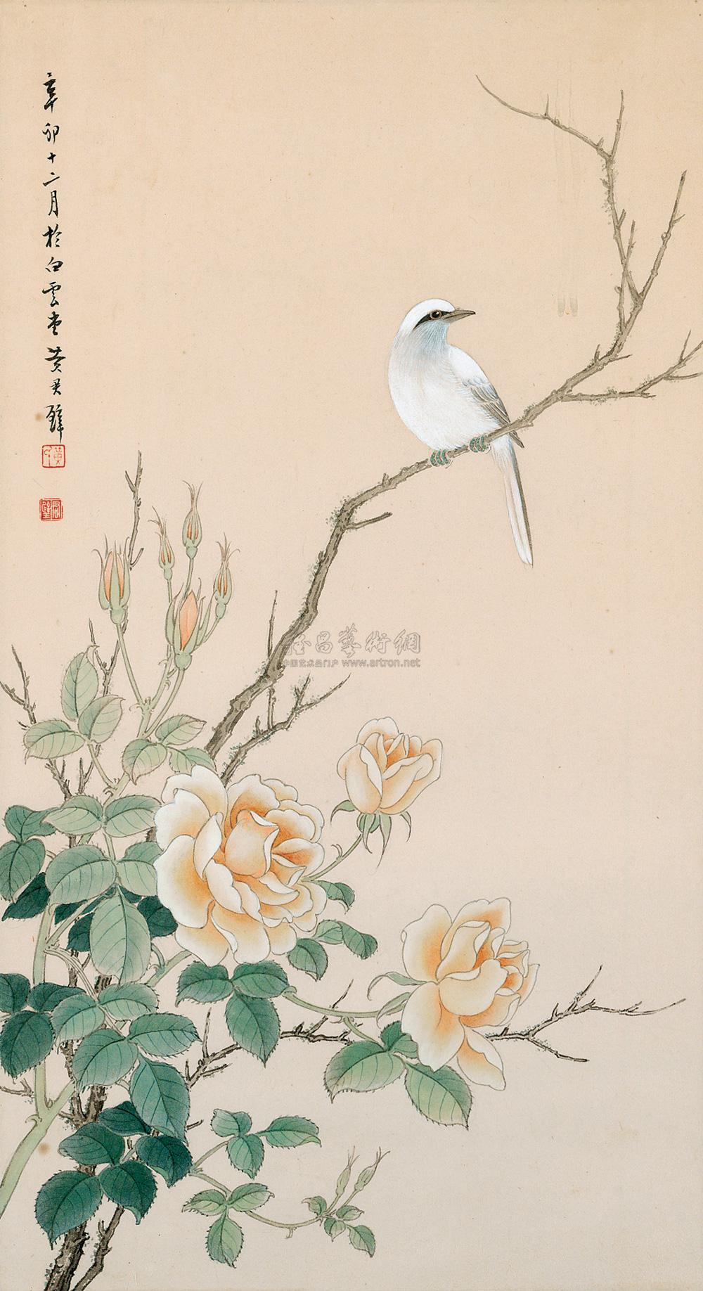 月季白鸟 镜心 设色纸本】拍卖品_图片_价格_鉴赏_绘画_雅昌艺术品