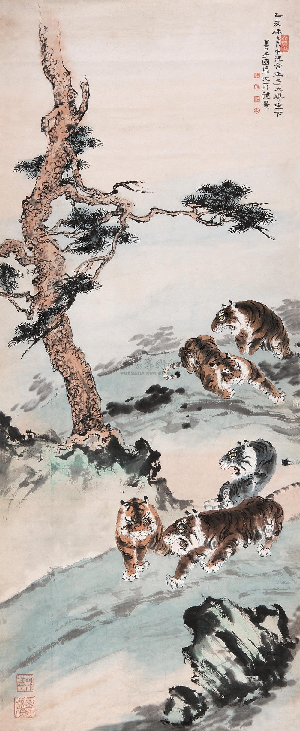 【1935年作 松下虎跃图 镜心 设色纸本】拍卖品_图片_价格_鉴赏_绘画