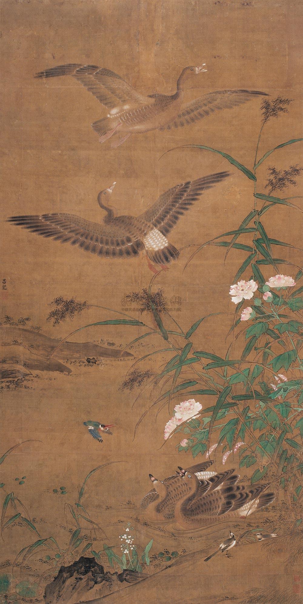 0670 芙蓉芦雁图 立轴 设色绢本
