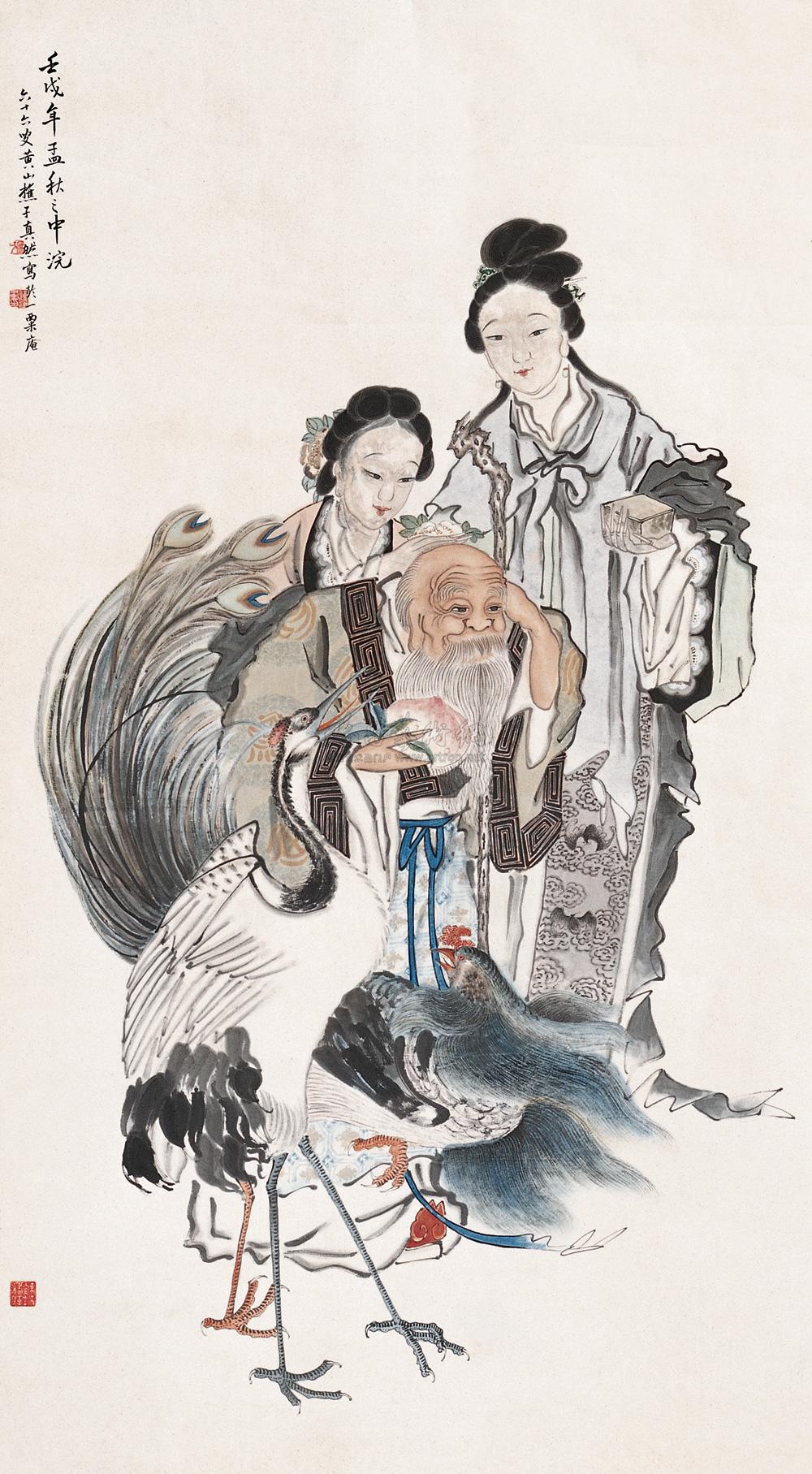 0441 祝寿图 立轴 设色纸本