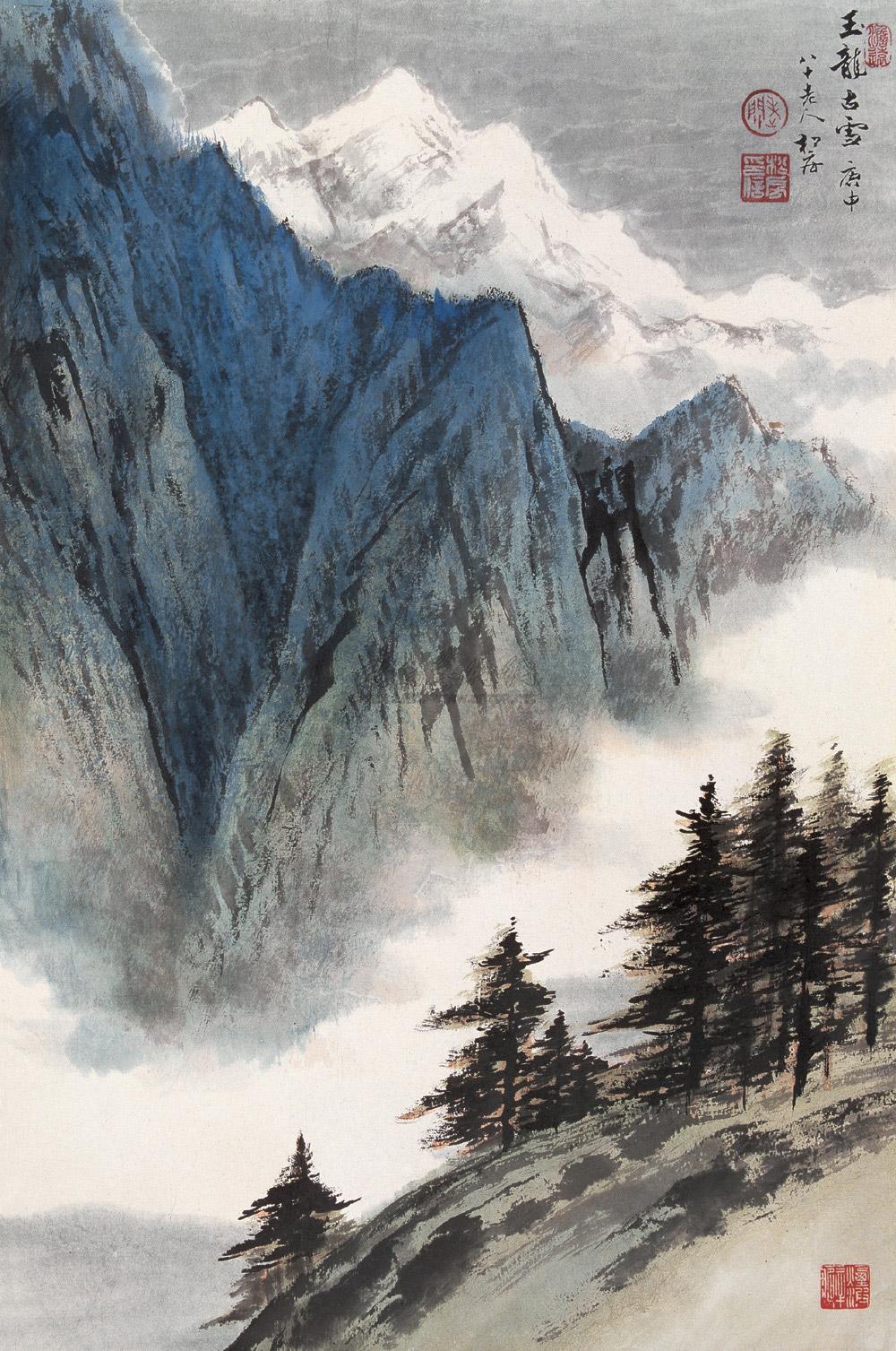 0655 1980年作 玉龙古雪 立轴 设色纸本