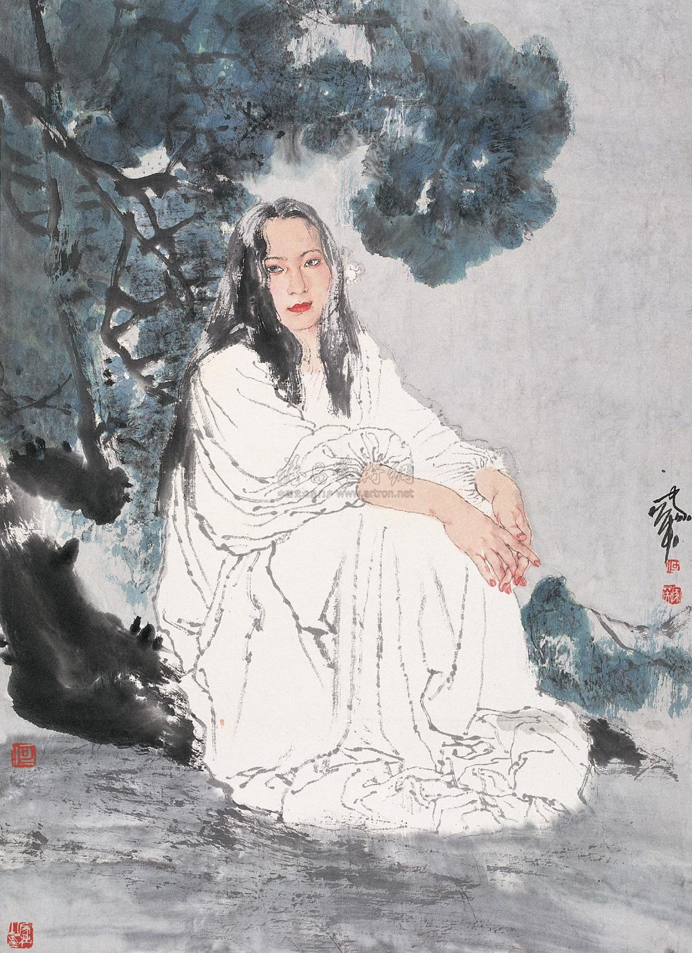 0084 少女 立轴 设色纸本
