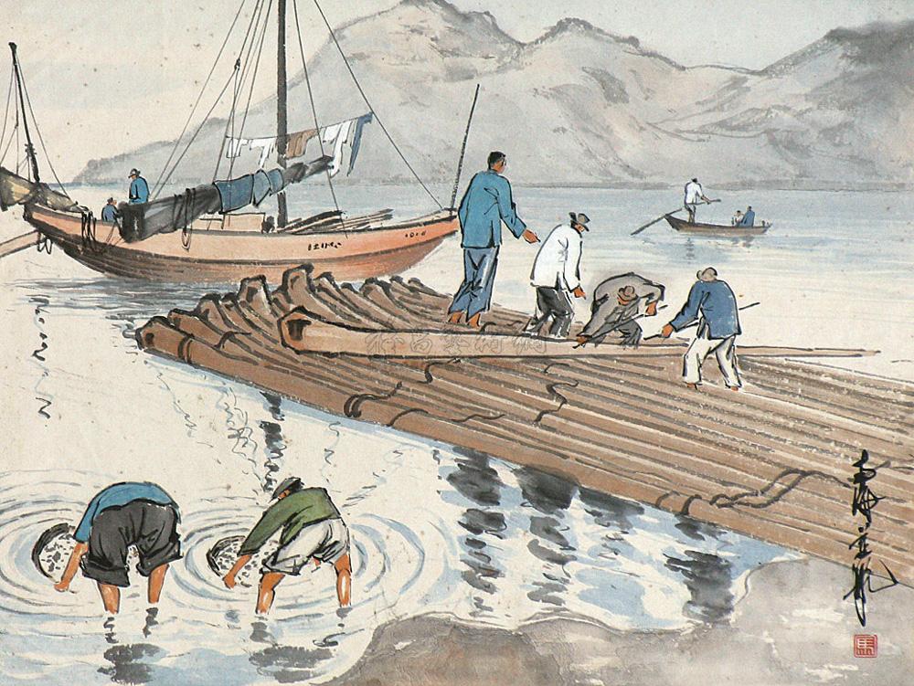 渔民打鱼绘画图片