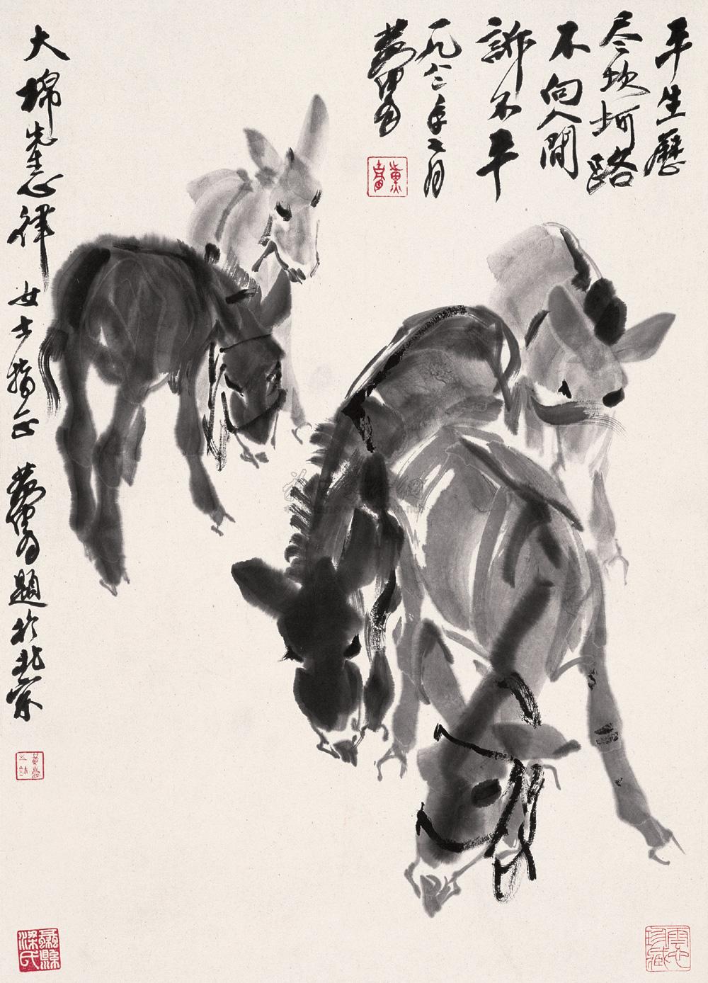 【1982年作 五驴图 立轴 水墨纸本】拍卖品_图片_价格_鉴赏_绘画_雅昌