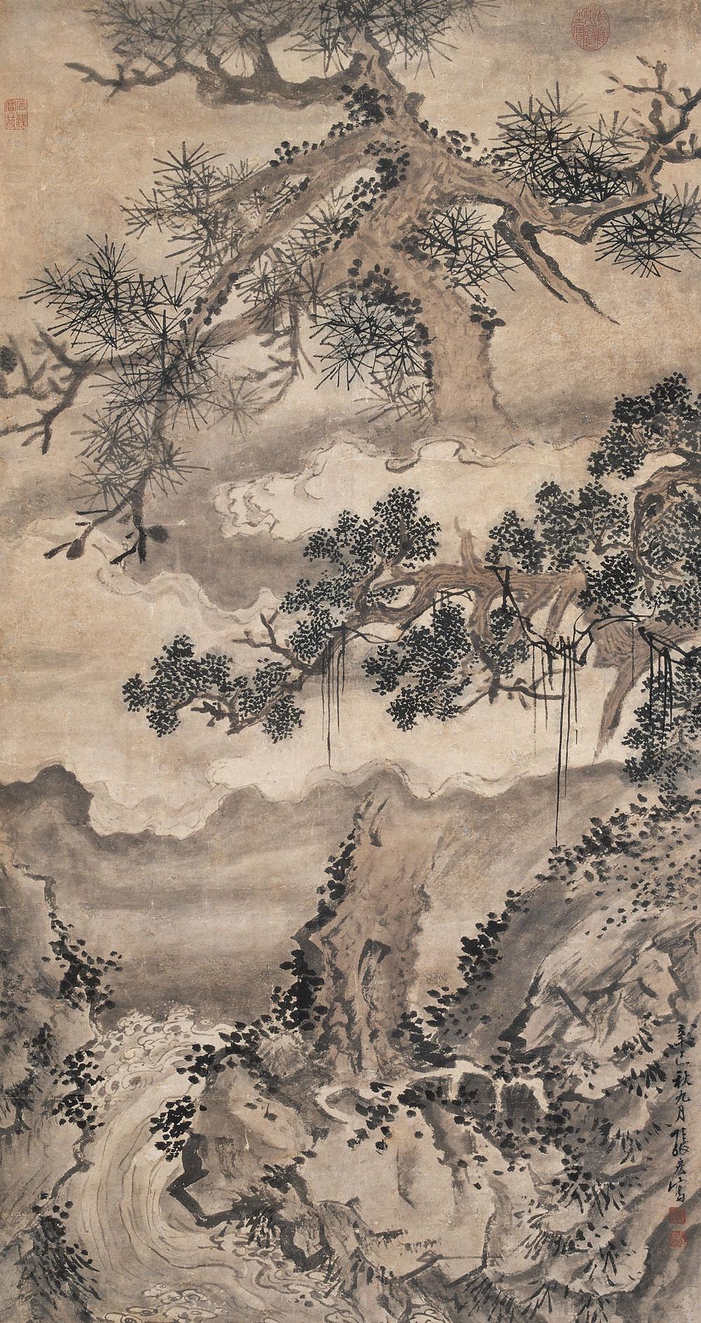 1902 辛巳(1641年)作 暮云春树 立轴 水墨纸本