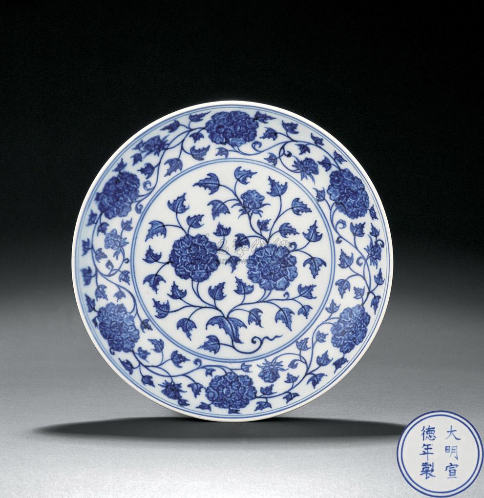 【明宣德 青花缠枝芙蓉花纹盘】拍卖品_图片_价格_鉴赏_明代青花瓷器