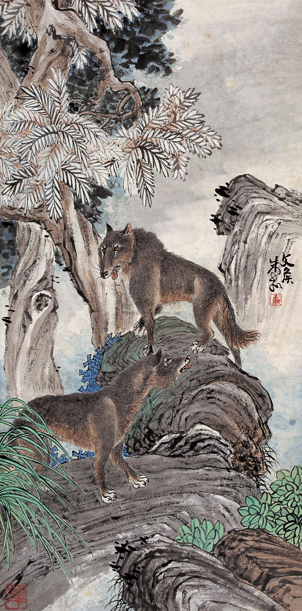 0762 双狼 立轴 纸本