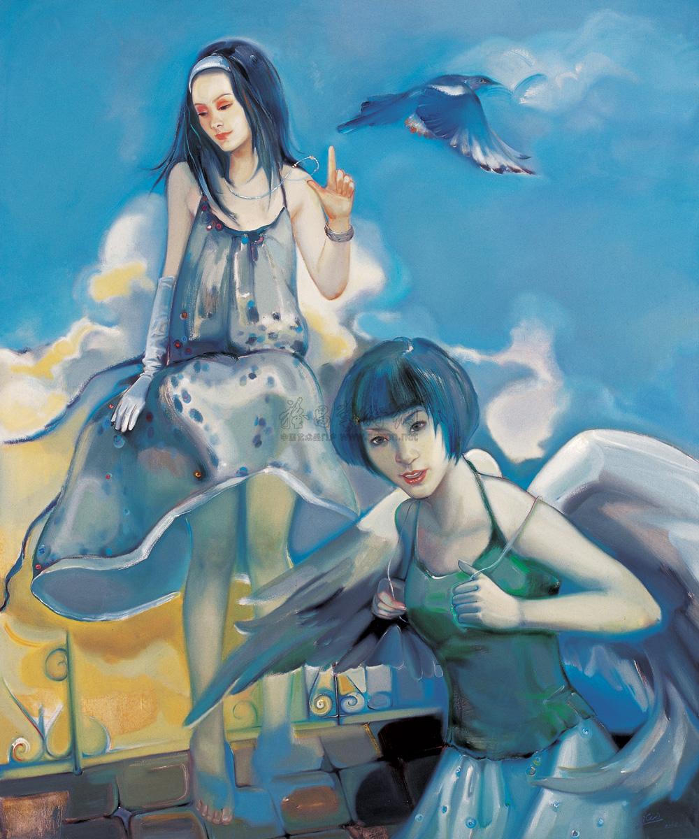 2366 两个天使少女 布面 油画