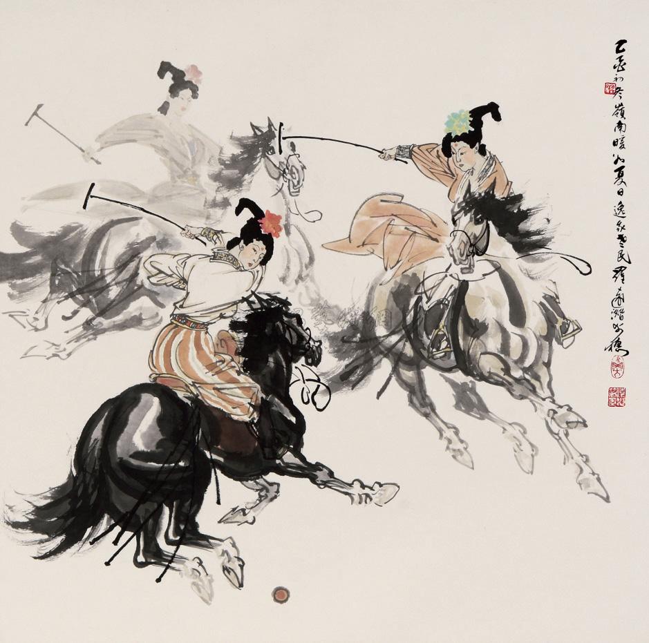 0038 2005年作 唐女马球图三幅 唐女马球图之一 镜心 设色纸本