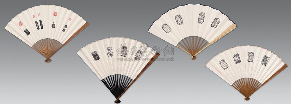 0501 清 吴子安等刻檀香,湘妃竹,象牙扇骨(四把)