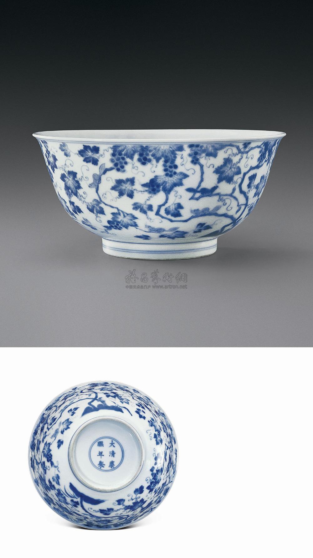1935 清康熙 青花松鼠葡萄纹大碗