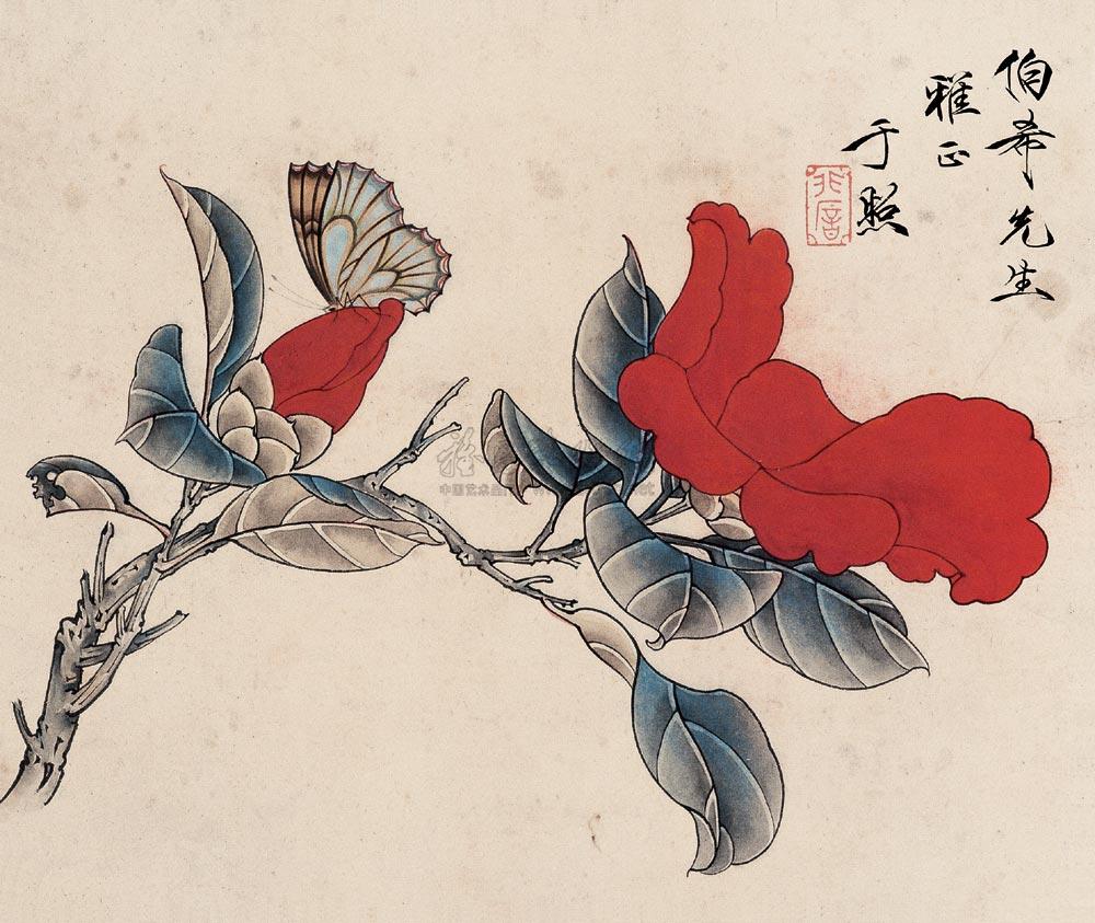*0628 茶花蝴蝶 立轴 设色纸本