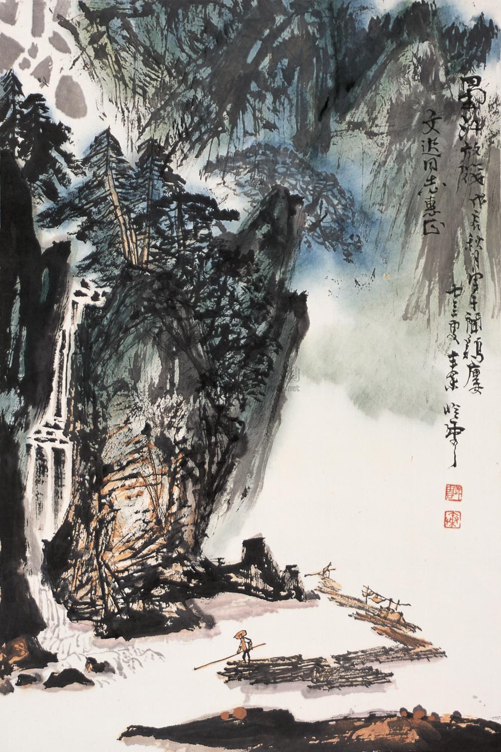 【1988年作 蜀江放筏 镜心 设色纸本】拍卖品_图片_价格_鉴赏_绘画