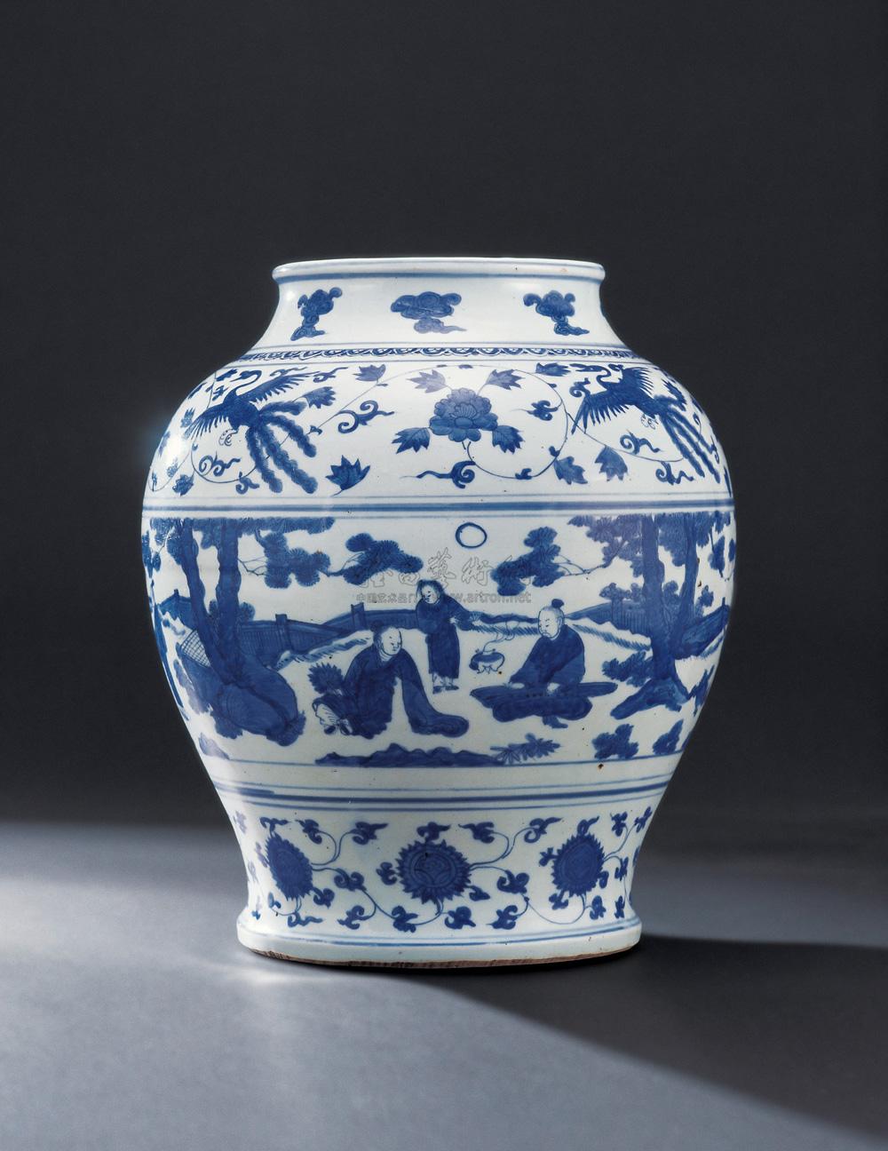 【明嘉靖 青花高士人物罐】拍卖品_图片_价格_鉴赏_明代青花瓷器_雅昌