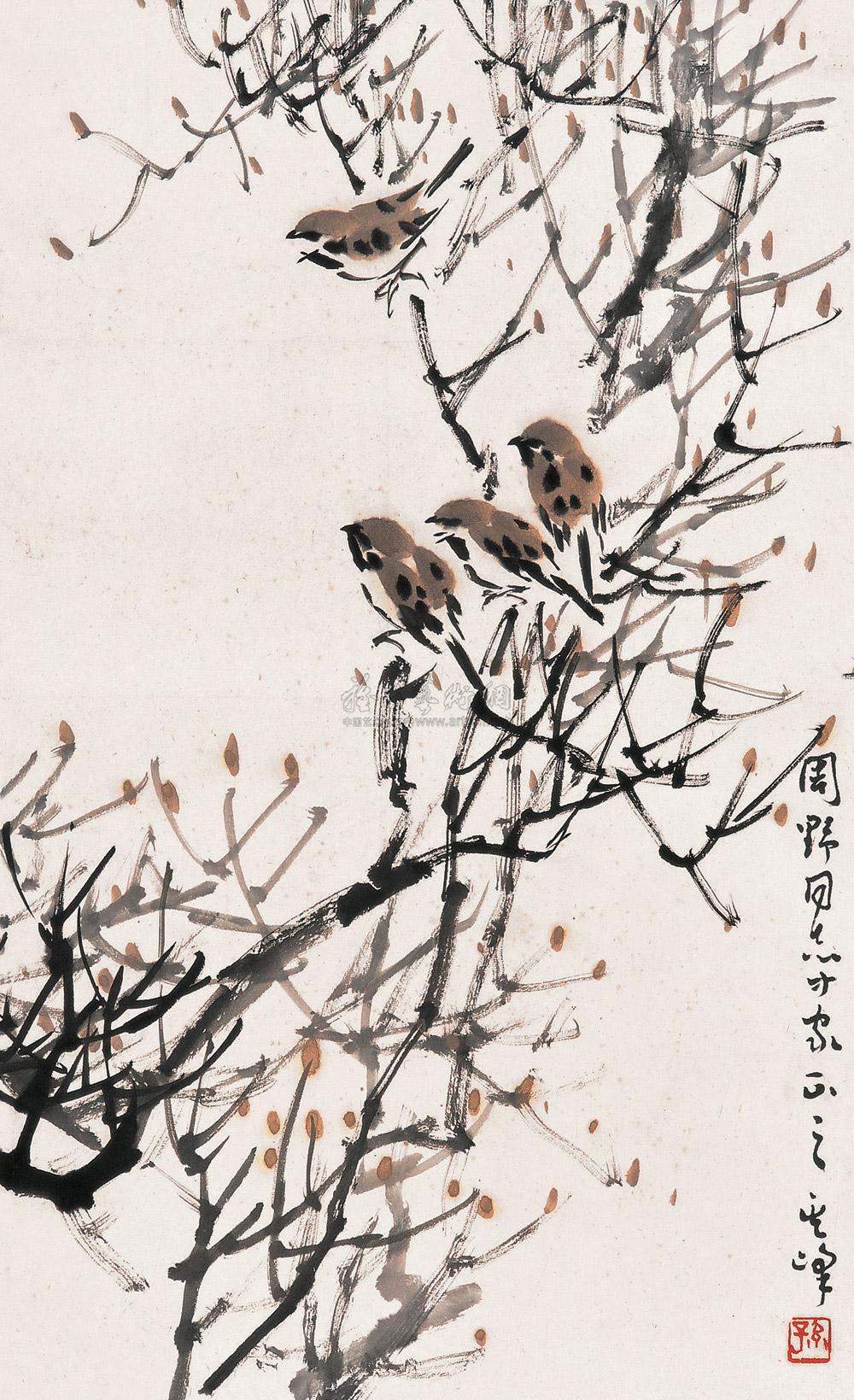 0632 麻雀 立轴 设色纸本