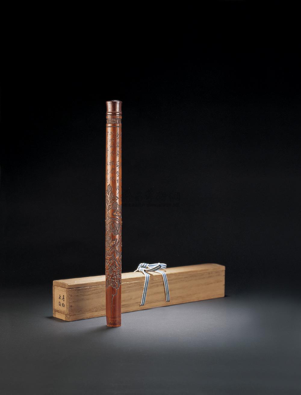 【明万历 竹刻镶嵌花卉题诗香筒】拍卖品_图片_价格