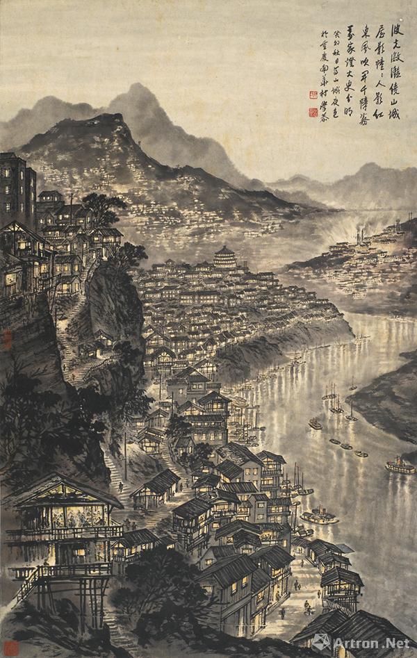 《山城夜色》  岑学恭 98.5x62.5cm  纸本