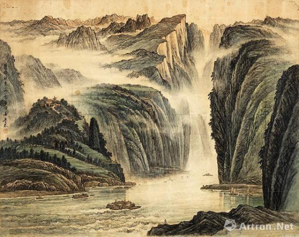 《瞿塘晓色(人民大会堂画小样画稿)》  岑学恭 62x78cm 1980年