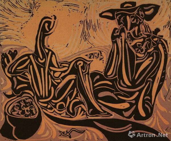 《斜倚女人 mujer reclinada》  pablo picasso 50×40cm  平板版画