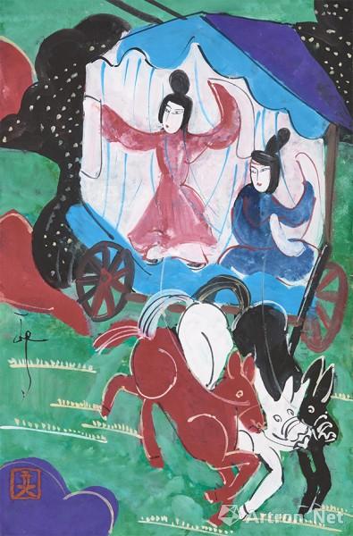 《戏曲人物14》  丁立人 23x35cm 2014年 重彩