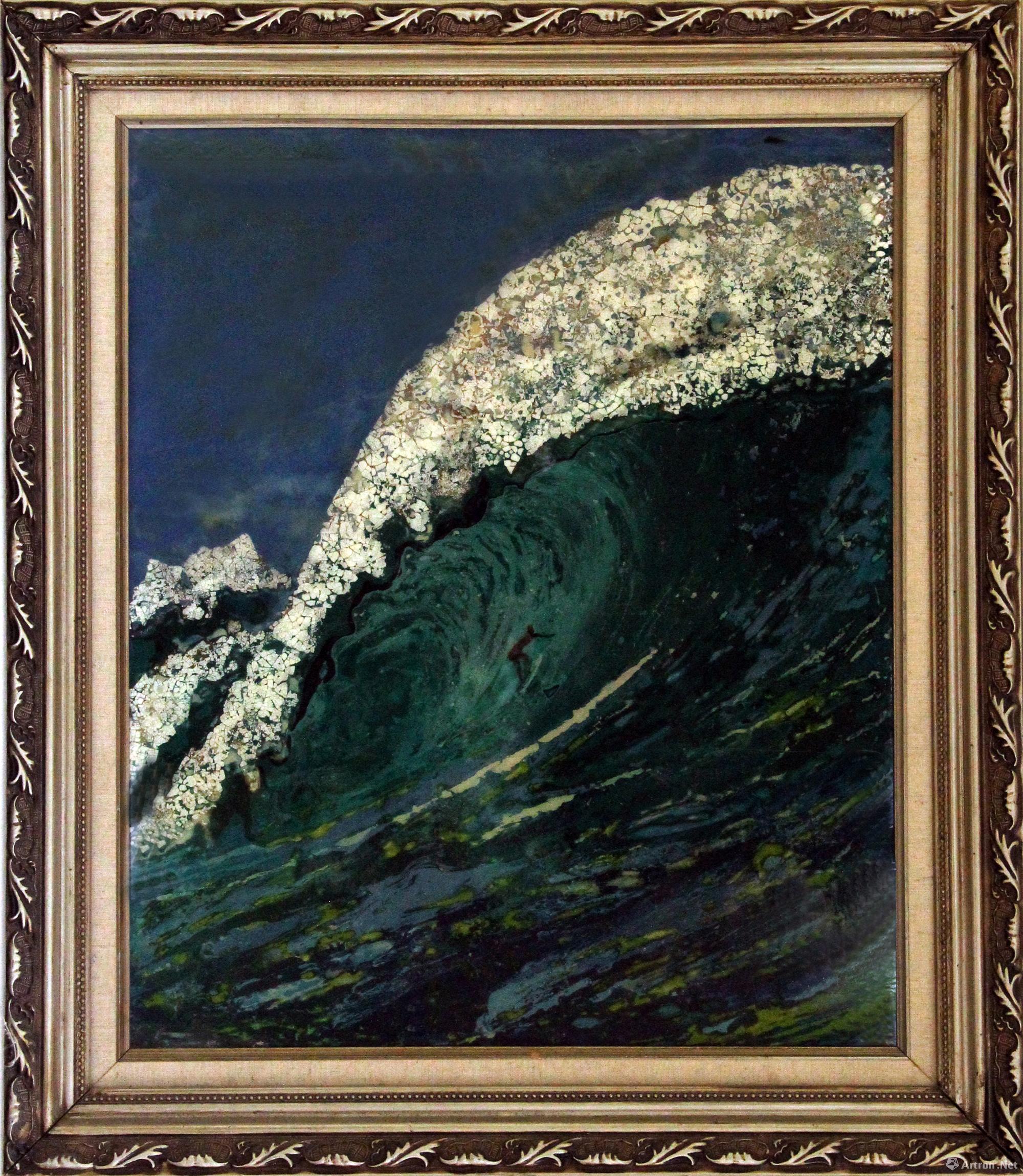 《磨漆画-冲浪》  张文 46x55cm 1994年