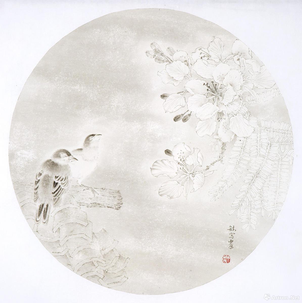 《凤凰花语二》  邱诚毓 50x50cm  国画工笔